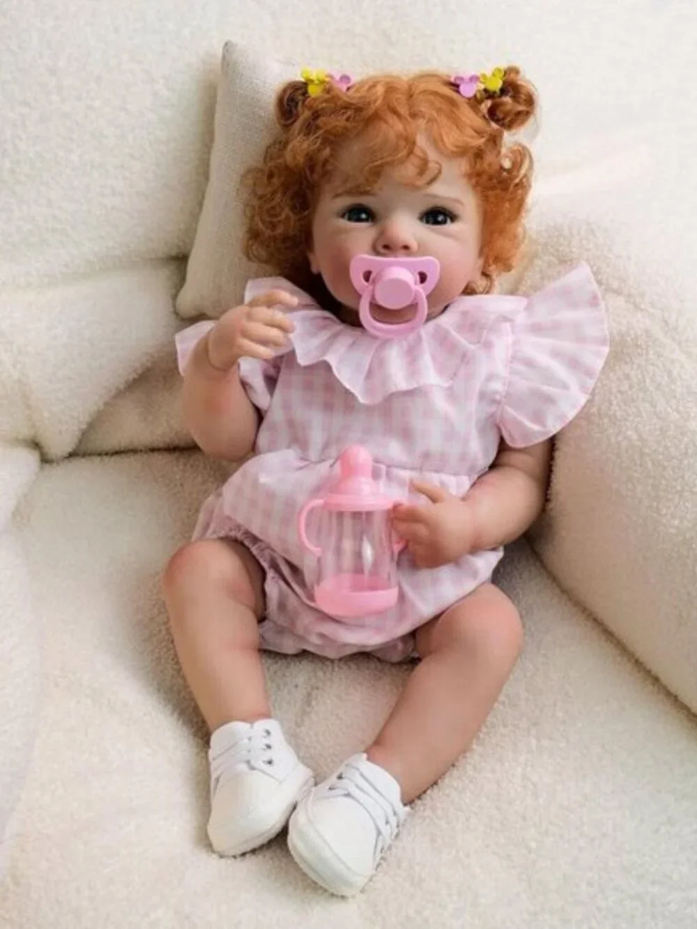 18 Inch Lifelike Red Hair Reborn Newborn Girl Doll Waterproof Veins